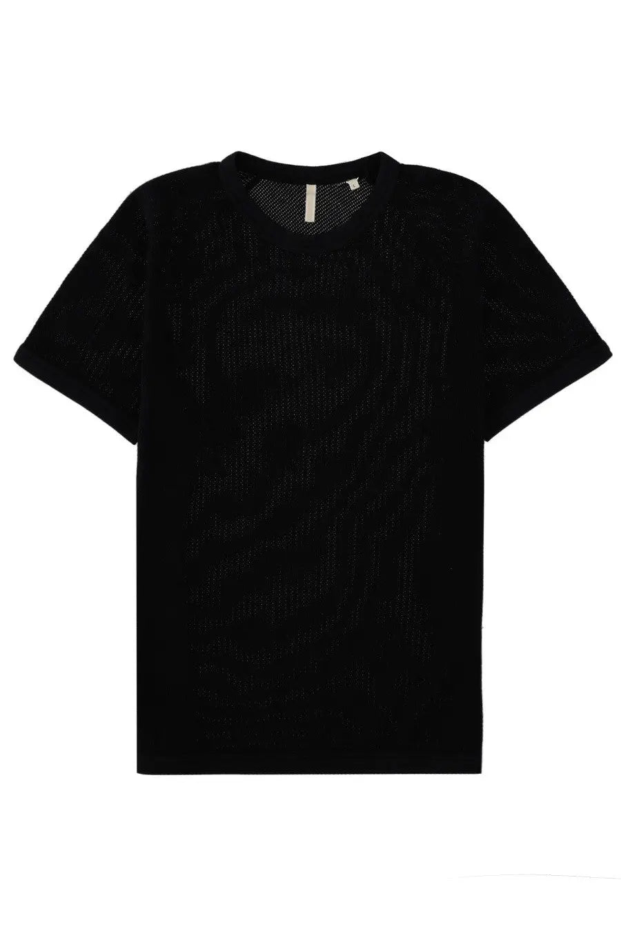 Sunflower men’s black short-sleeved shirt with textured semi-transparent mesh fabric and ribbed neckline