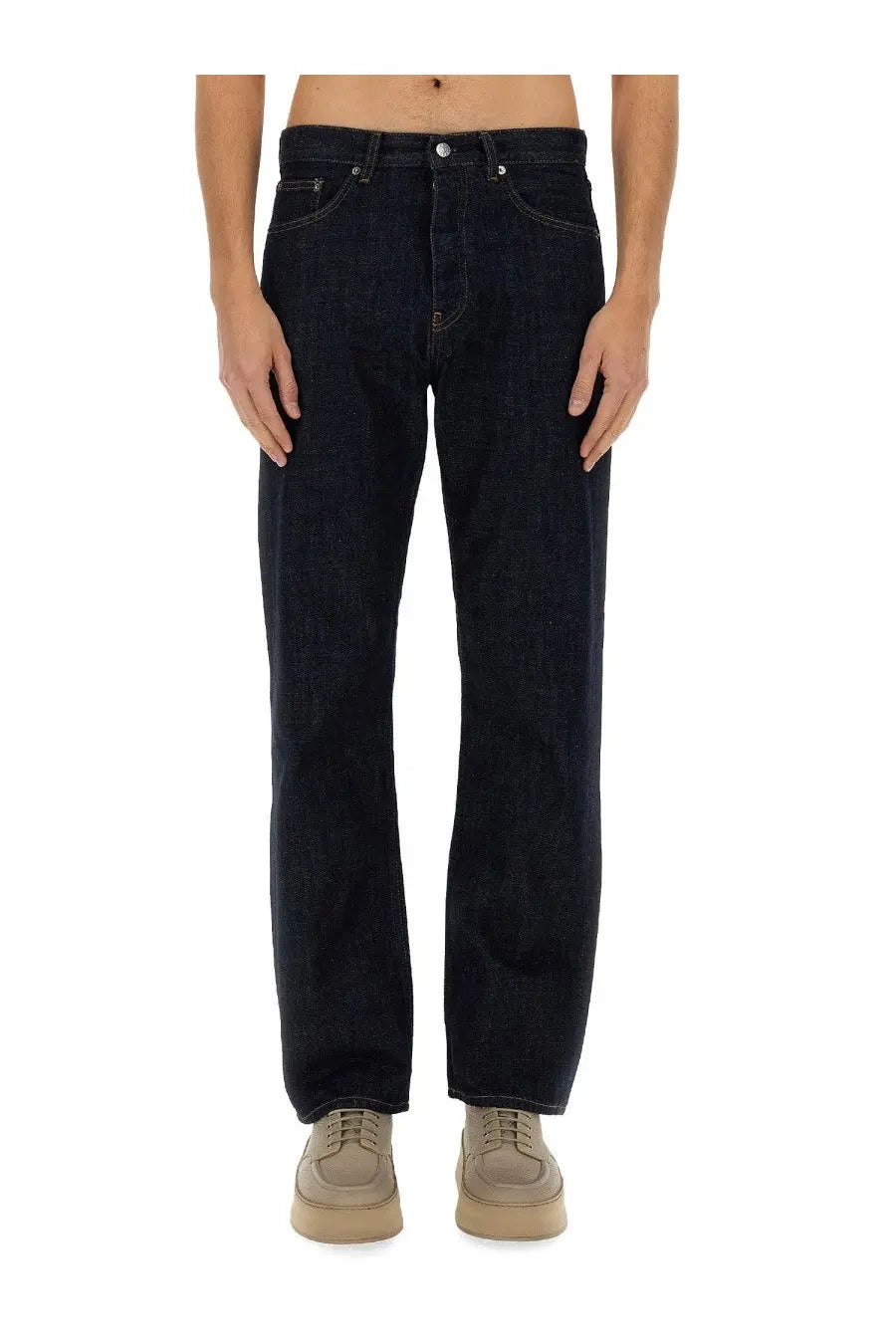 Sunflower men’s simple rinse jeans blue dark indigo denim with straight-leg cut and classic five-pocket design