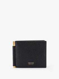 Tom Ford Men's Line Money Clip Leather Wallet Black