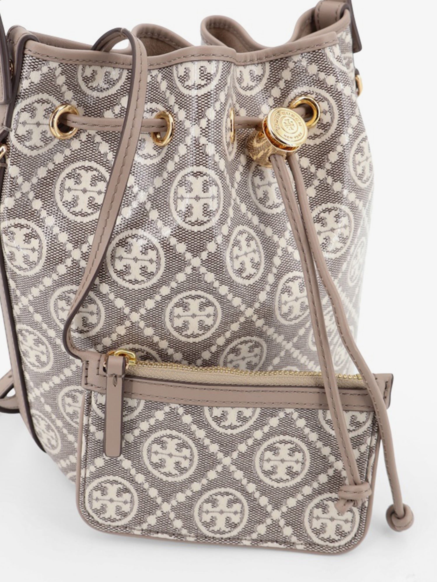 Tory Burch Women's Monogram Coated Canvas Bucket Bag Grey
