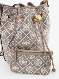 Tory Burch Women's Monogram Coated Canvas Bucket Bag Grey