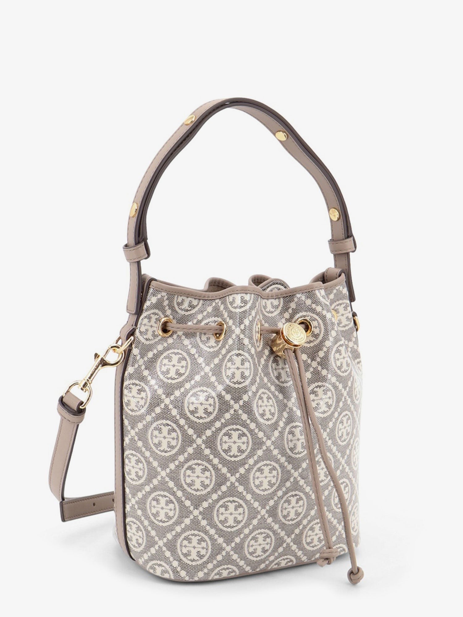 Tory Burch Women's Monogram Coated Canvas Bucket Bag Grey