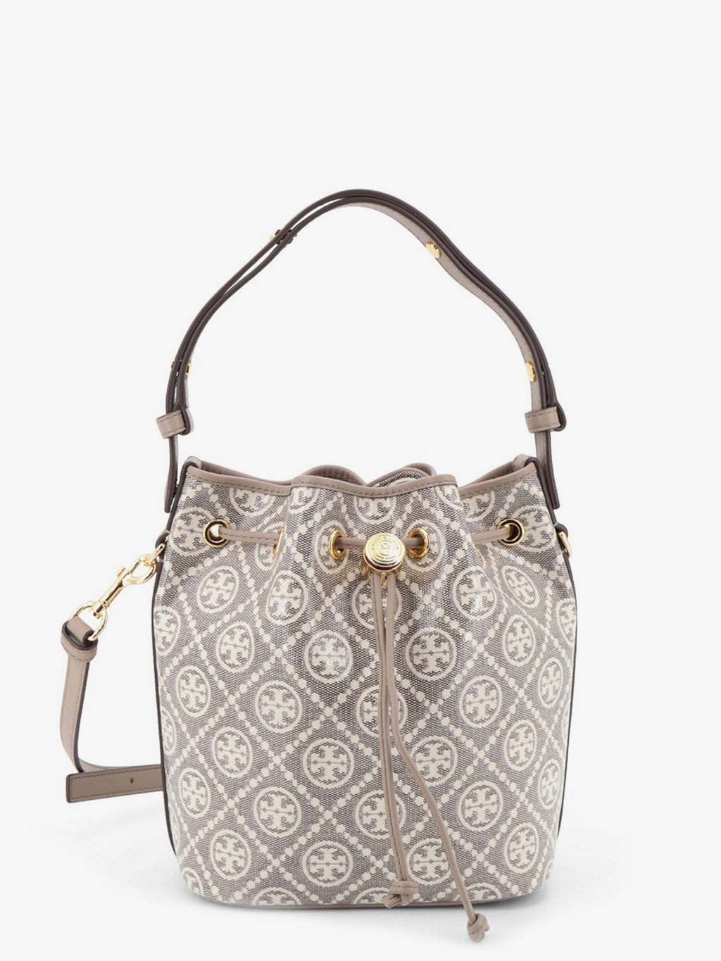 Tory Burch Women's Monogram Coated Canvas Bucket Bag Grey