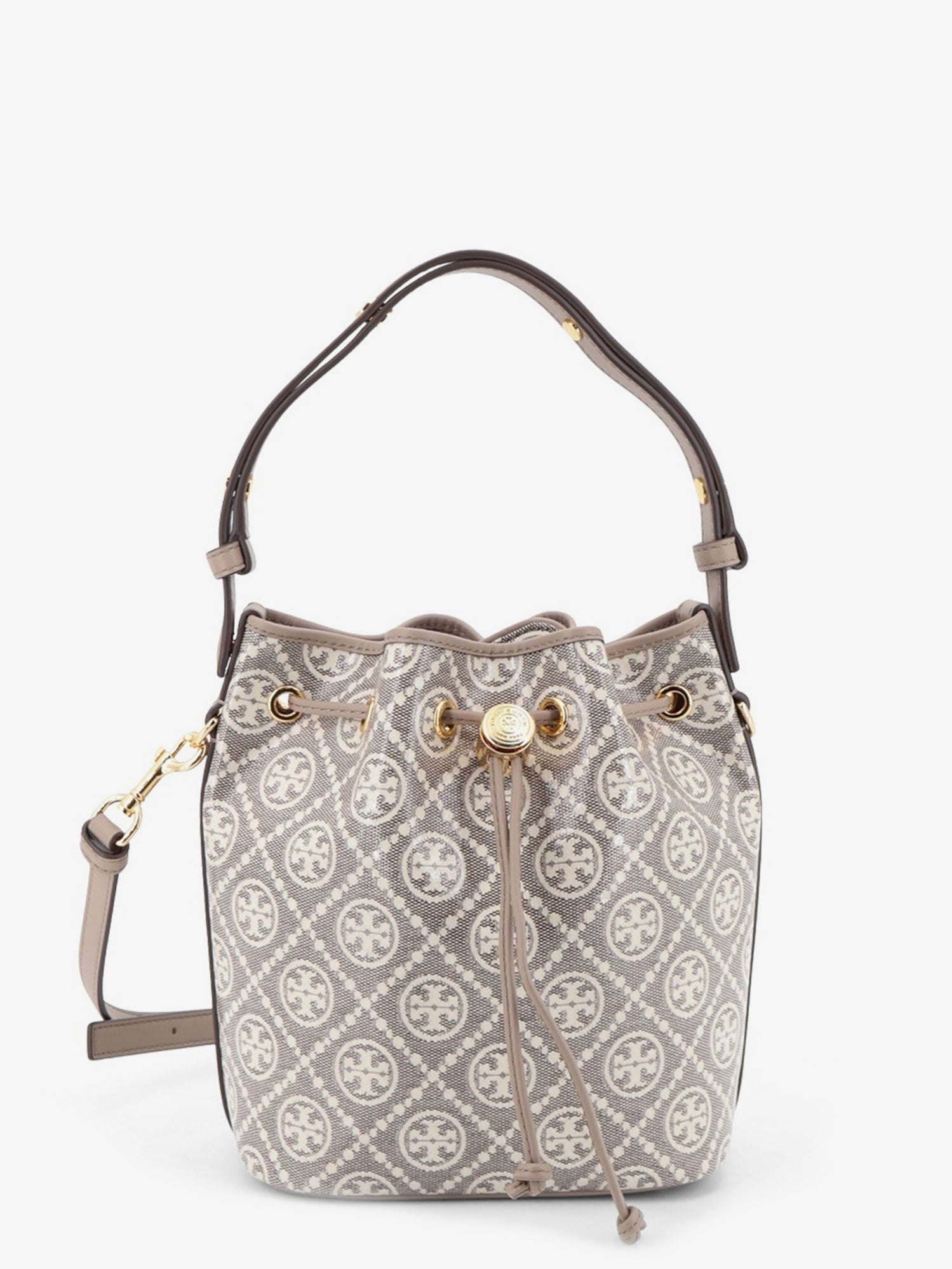Tory Burch Women's Monogram Coated Canvas Bucket Bag Grey