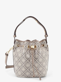 Tory Burch Women's Monogram Coated Canvas Bucket Bag Grey