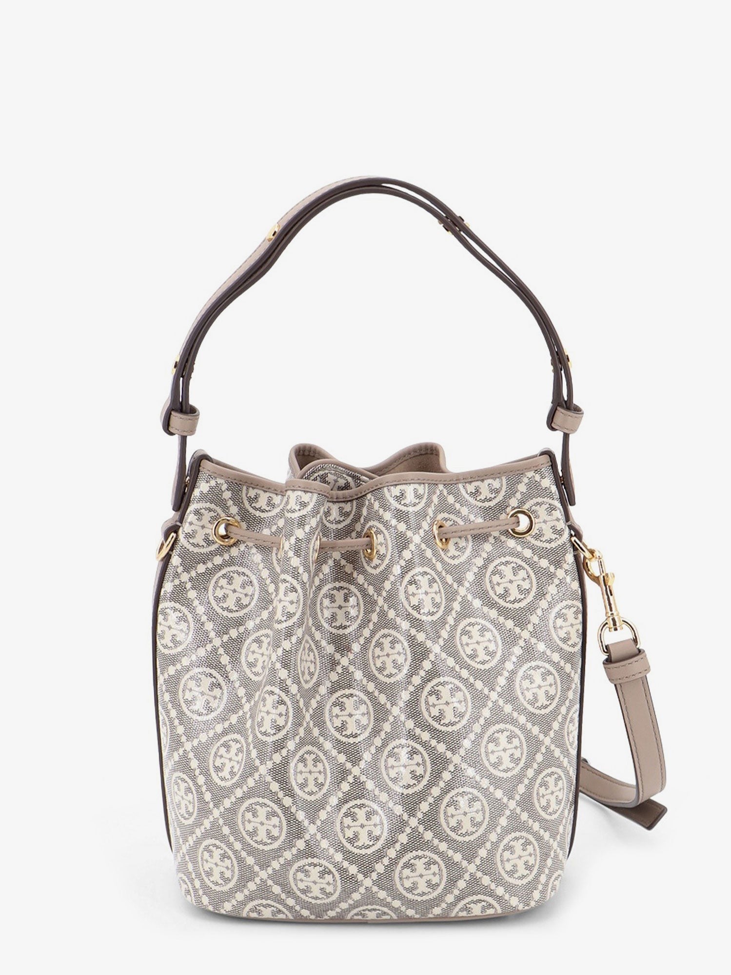 Tory Burch Women's Monogram Coated Canvas Bucket Bag Grey