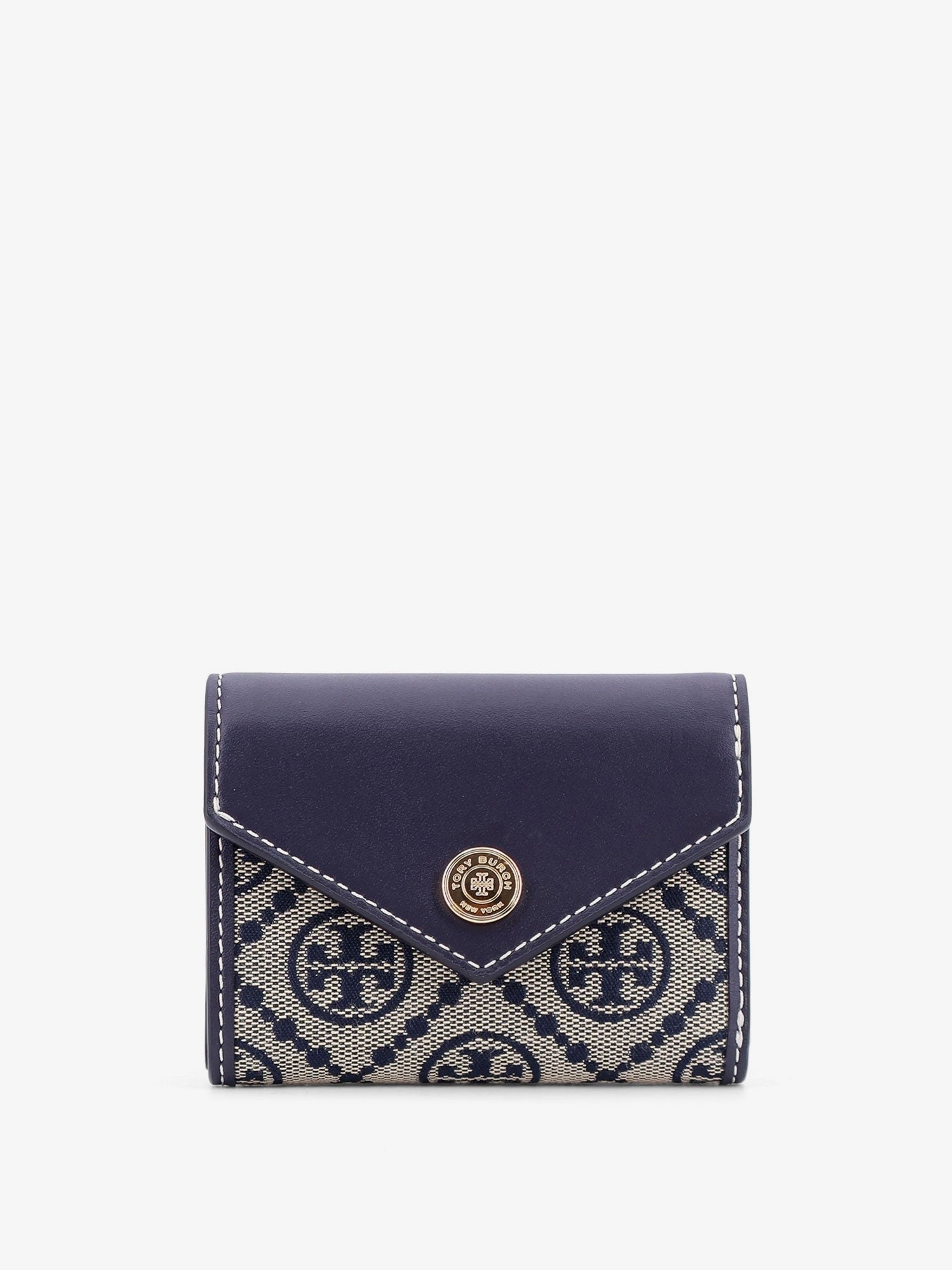 Tory Burch Women's Monogram Envelope Leather and Monogram Fabric Wallet Blue