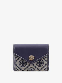 Tory Burch Women's Monogram Envelope Leather and Monogram Fabric Wallet Blue