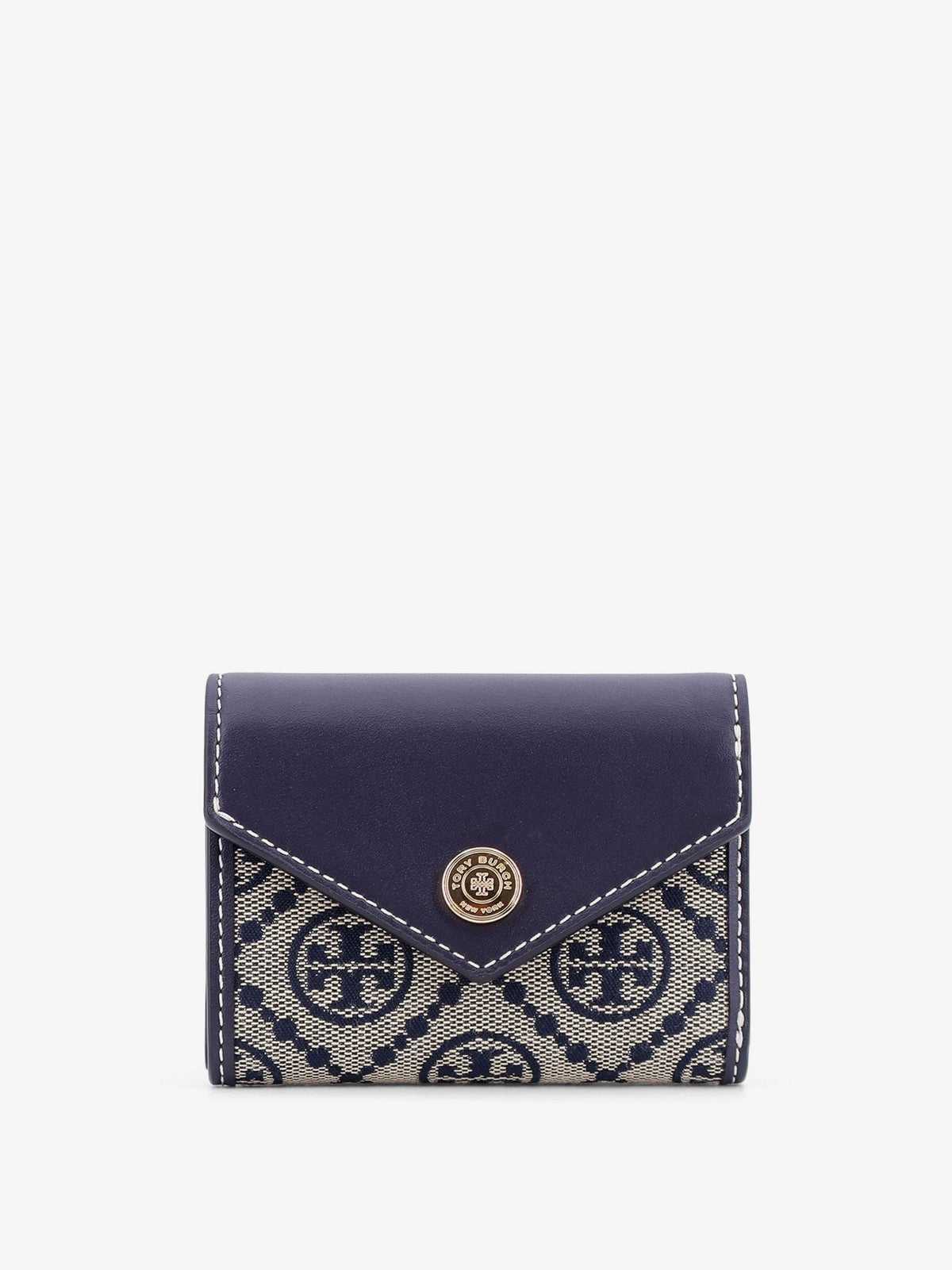 Tory Burch Women's Monogram Envelope Leather and Monogram Fabric Wallet Blue