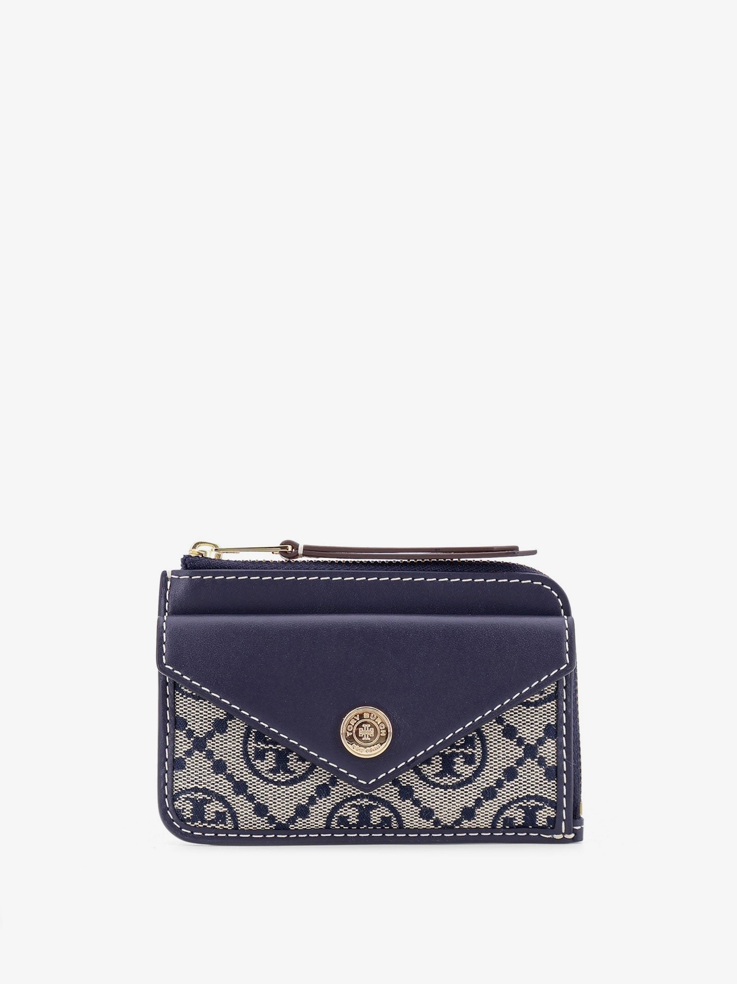 Tory Burch Women's Monogram Envelope Zip Card Case Wallet Blue