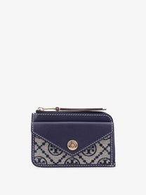Tory Burch Women's Monogram Envelope Zip Card Case Wallet Blue