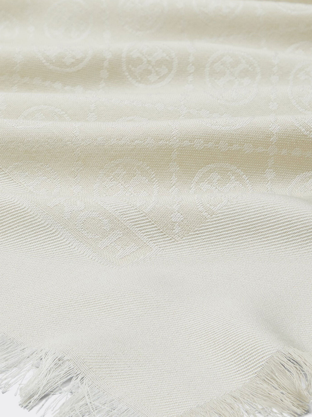 Tory Burch Women's Monogram Jacquard Traveler Scarf in Silk and Wool Blend White