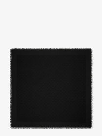 Tory Burch Women's Monogram Jacquard Traveler Silk and Wool Blend Scarf Black