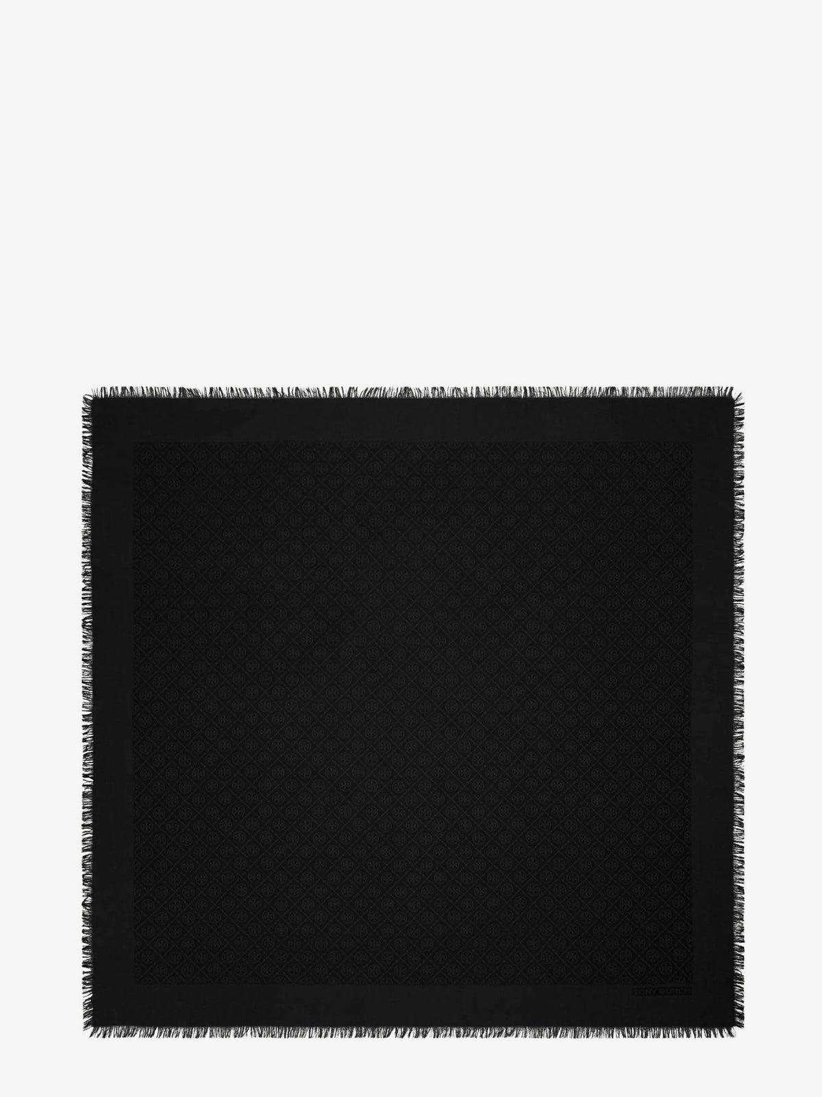 Tory Burch Women's Monogram Jacquard Traveler Silk and Wool Blend Scarf Black