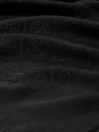 Tory Burch Women's Monogram Jacquard Traveler Silk and Wool Blend Scarf Black