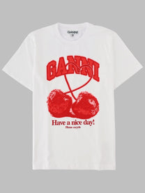 Ganni Women's Shirt Con Stampa Ciliegia White