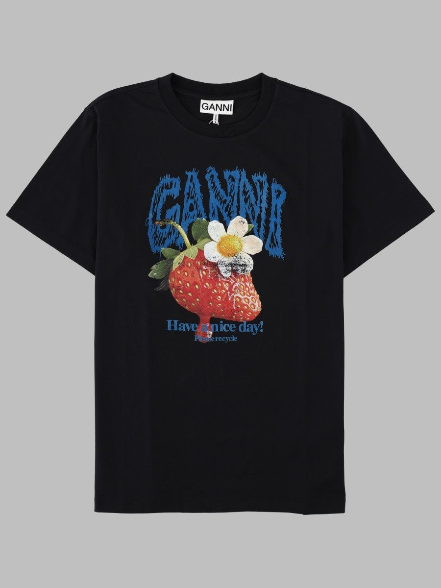 Ganni Women's Shirt Con Stampa Fragola Black