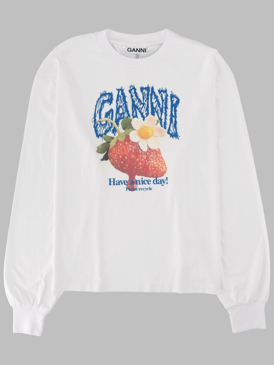Ganni Women's Shirt Con Stampa Strawberry White