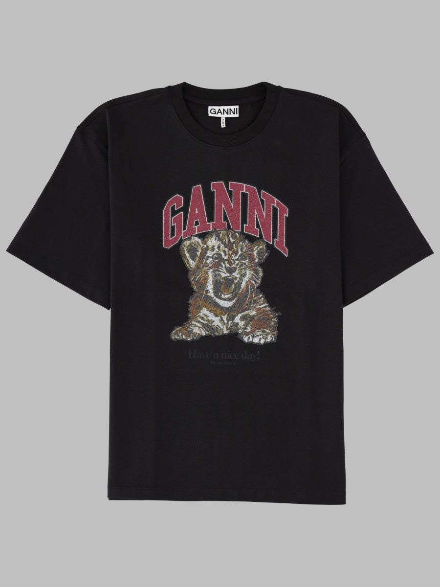 Ganni Women's Shirt Con Stampa Tigre Black