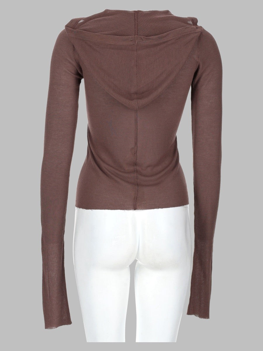 Rick Owens Women's Shirt Cropped Hooded Rib LS Red