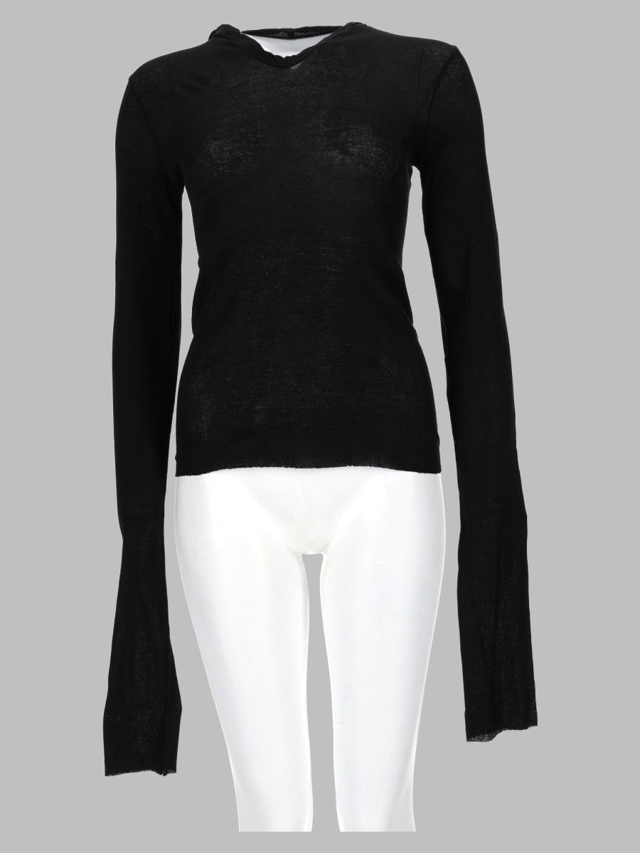 Rick Owens Women's Shirt Cropped Hooded Rib LS Black