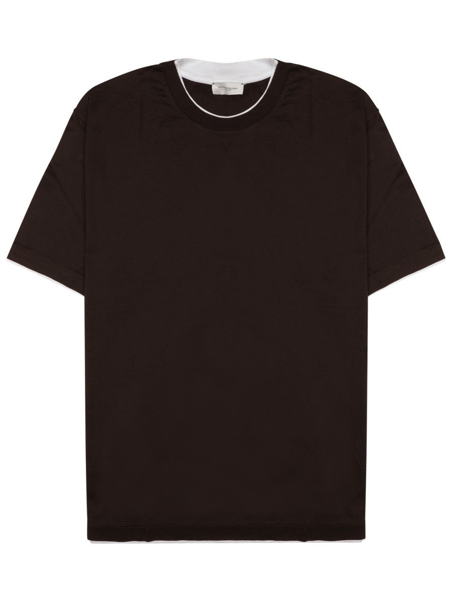 Paolo Pecora Milano Men's Shirt in Jersey DI Cotone Brown