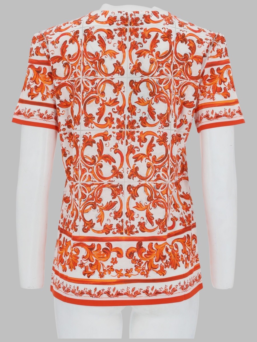 Dolce &amp; Gabbana Women's Shirt in Jersey Stampa Maiolica Orange