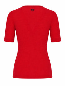 Versace Women's Embroidered Wool Ribbed Shirt Red