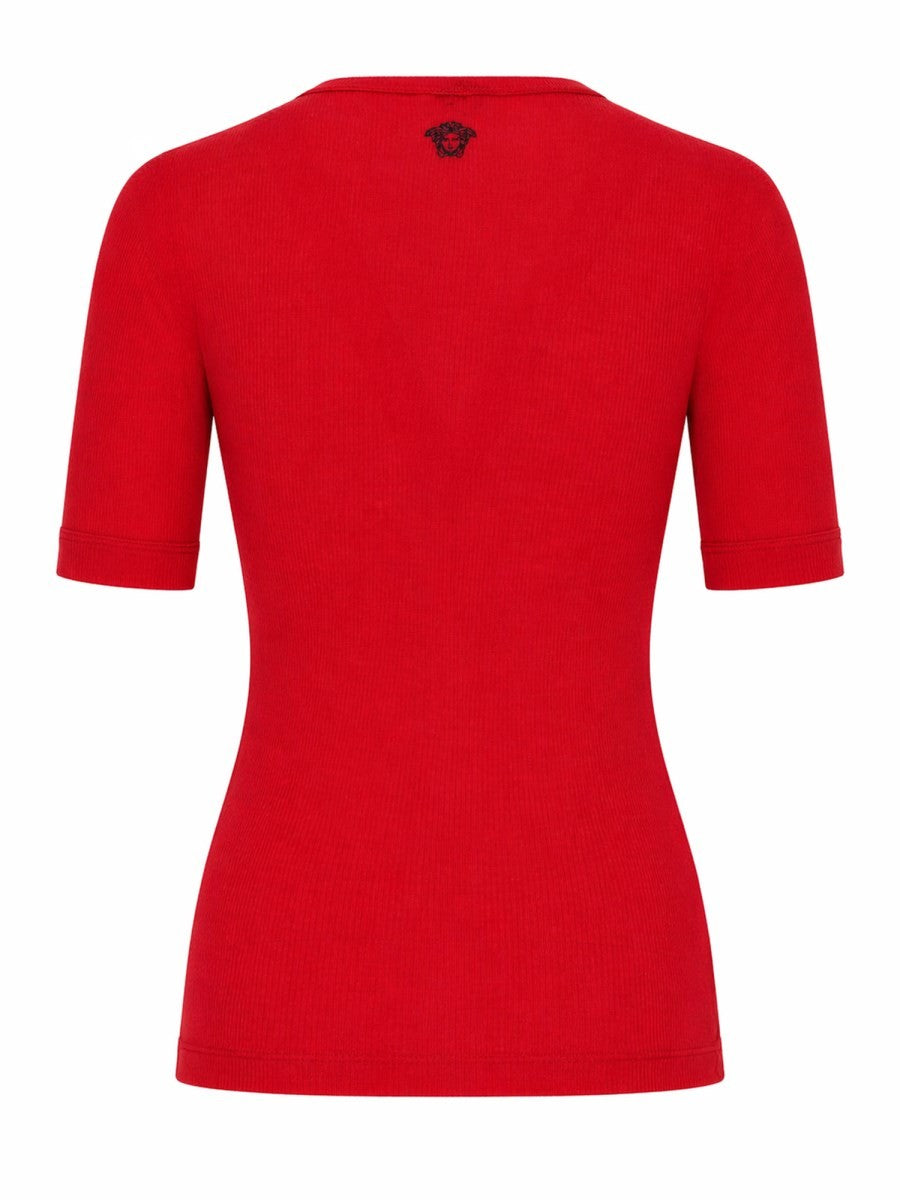 Versace Women's Embroidered Wool Ribbed Shirt Red