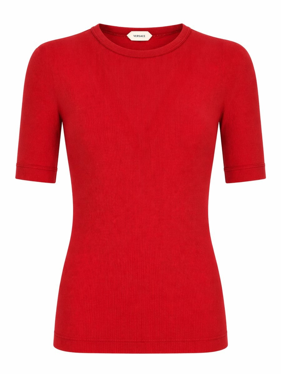 Versace Women's Embroidered Wool Ribbed Shirt Red