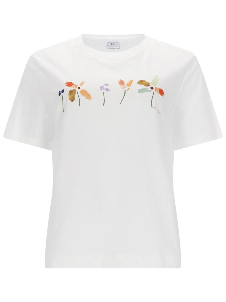 Ps By Paul Smith Women's Shirt Row of Flowers White