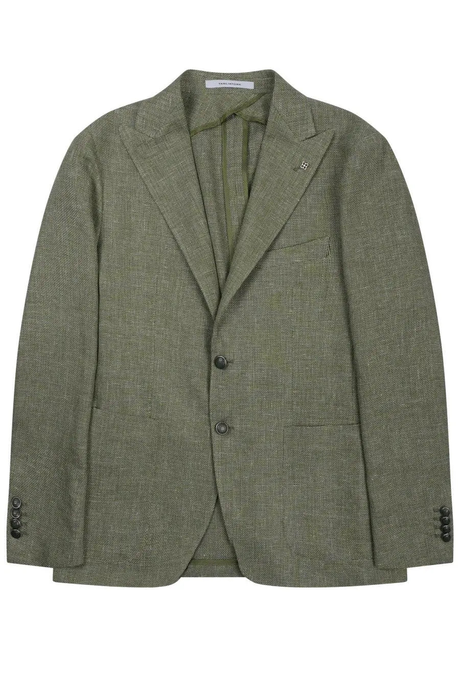 Tagliatore men’s blazer montecarlo green olive wool Glen check with brand badge on left chest