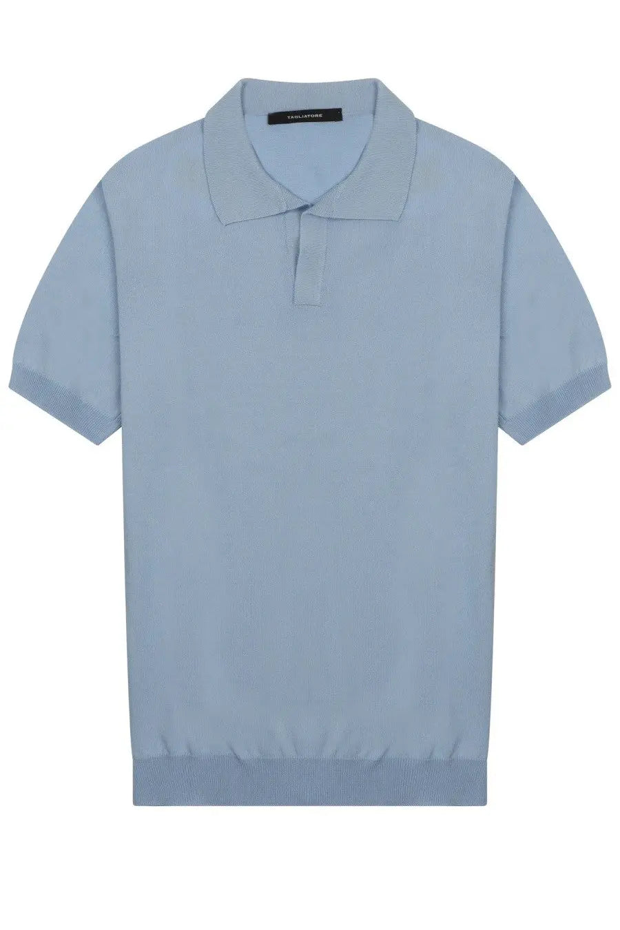 Light blue short-sleeved Tagliatore men’s polo in cotone with ribbed cuffs hem and classic collar with button placket