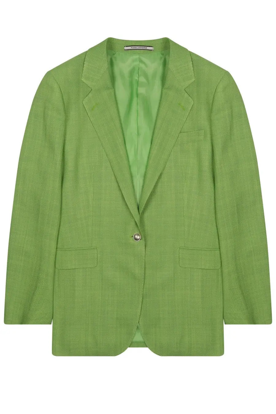 Tagliatore women’s blazer Adrianne green with a vibrant lime textured weave and satin-lined interior with notched lapels and flap pockets