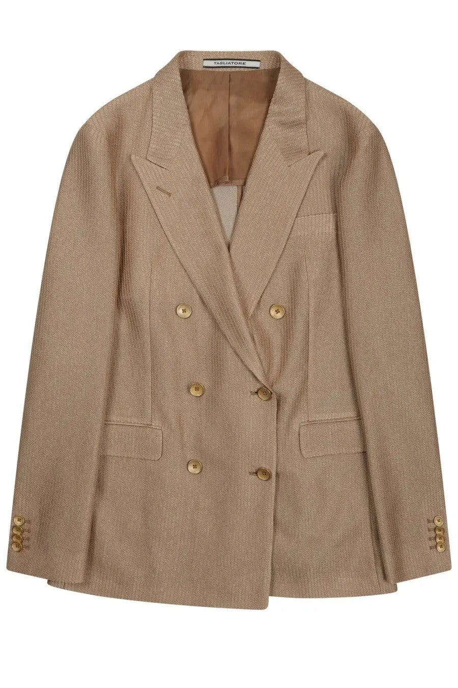 Tagliatore women’s giacca parigi beige double-breasted blazer with textured weave and gold-tone buttons