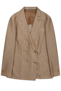 Tagliatore women’s giacca parigi beige double-breasted blazer with textured weave and gold-tone buttons