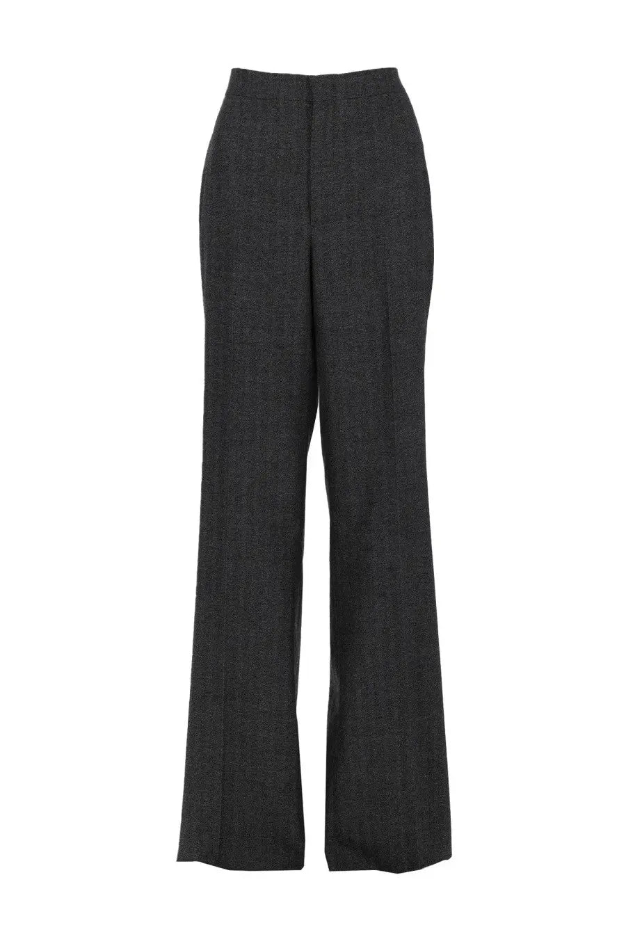 Dark gray textured wool high waist straight leg trousers by Tagliatore women’s Paris collection front view