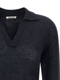 AURALEE Tam Yarn Polo Shirt Blue