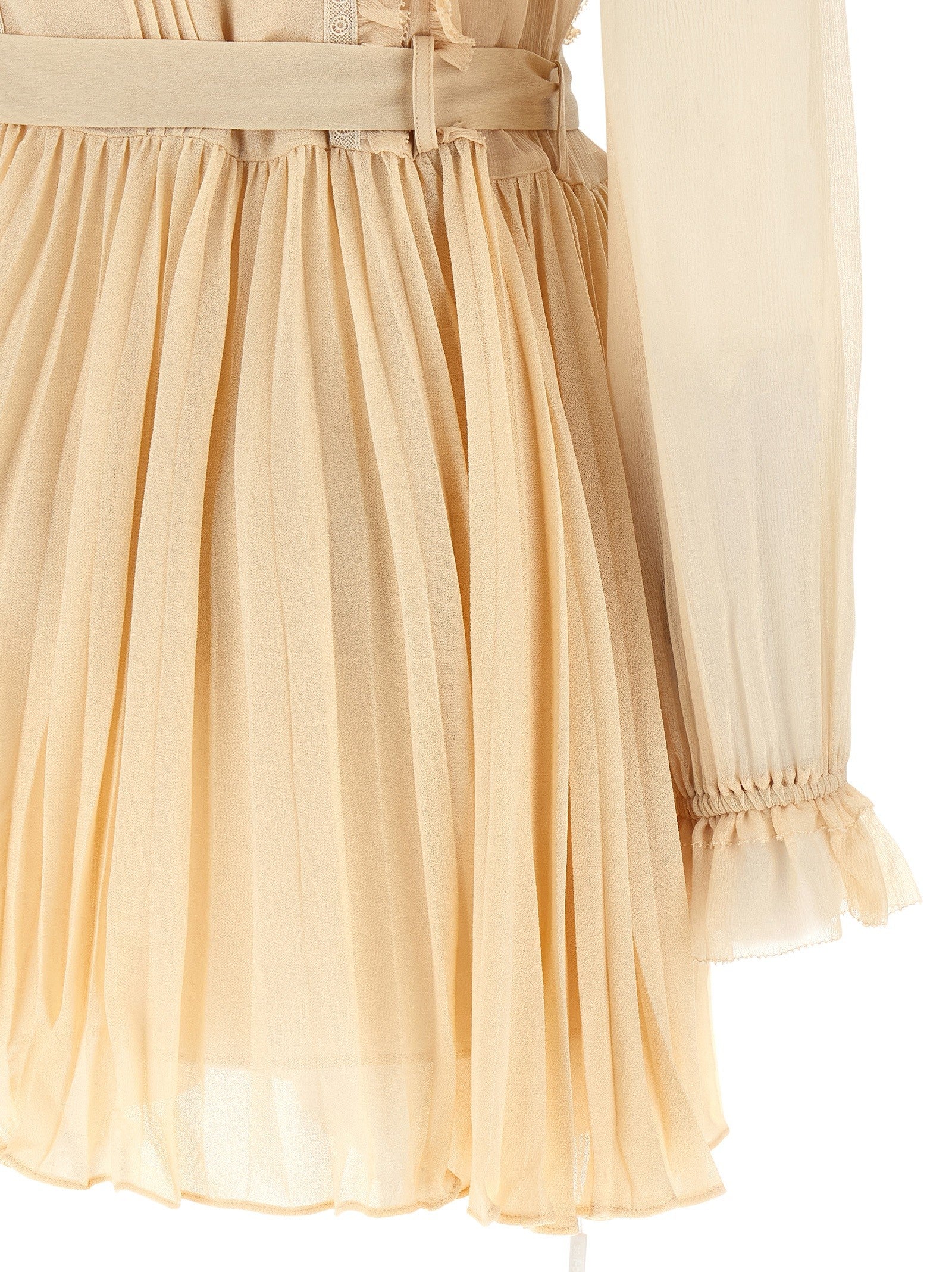 self-portrait Tan Pleated Georgette Mini Dress Yellow
