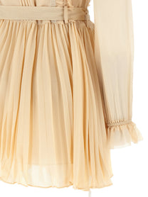 self-portrait Tan Pleated Georgette Mini Dress Yellow