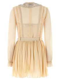 self-portrait Tan Pleated Georgette Mini Dress Yellow