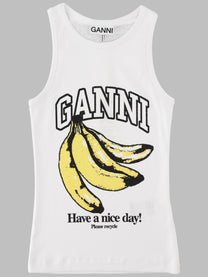 Ganni Women's Tank Top Con Stampa Banana White