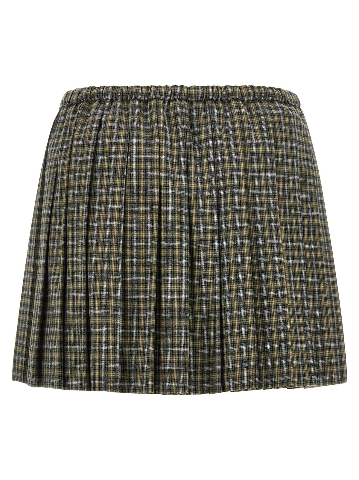Miu Miu Tartan Pleated Skirt Gold