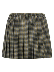 Miu Miu Tartan Pleated Skirt Gold