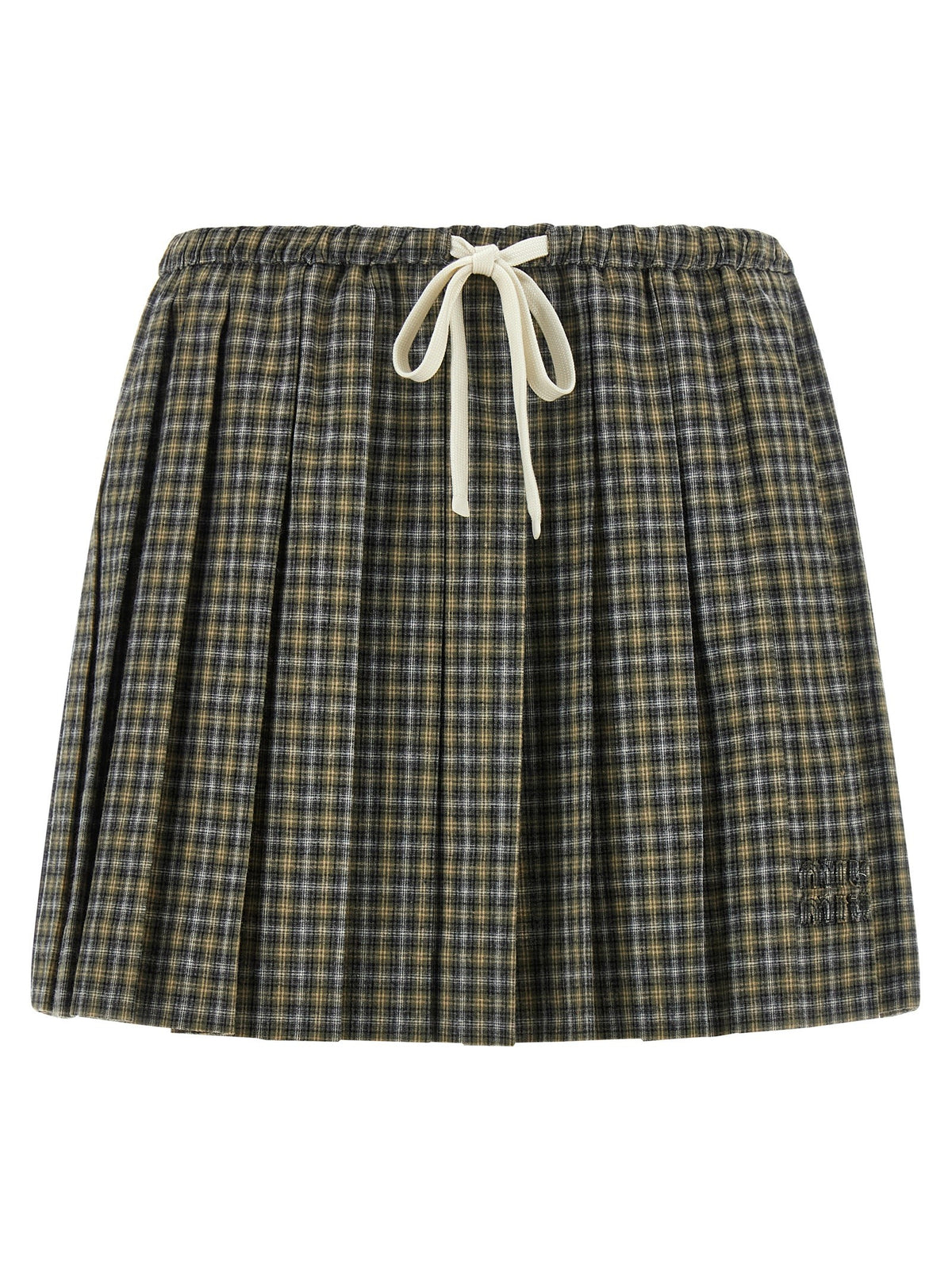 Miu Miu Tartan Pleated Skirt Gold