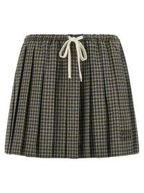 Miu Miu Tartan Pleated Skirt Gold