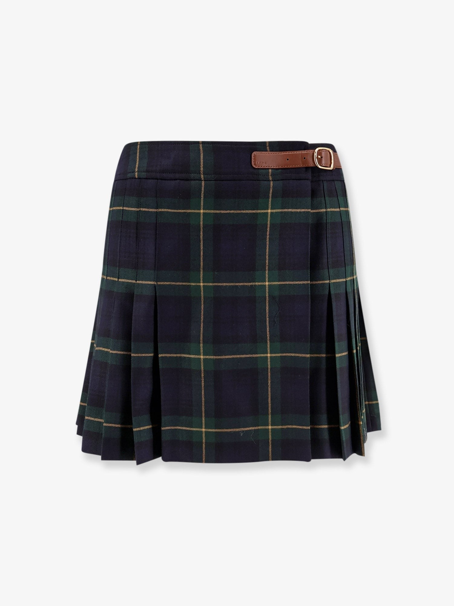 Celine Women's Tartan Wool Kilt Miniskirt Blue Celine