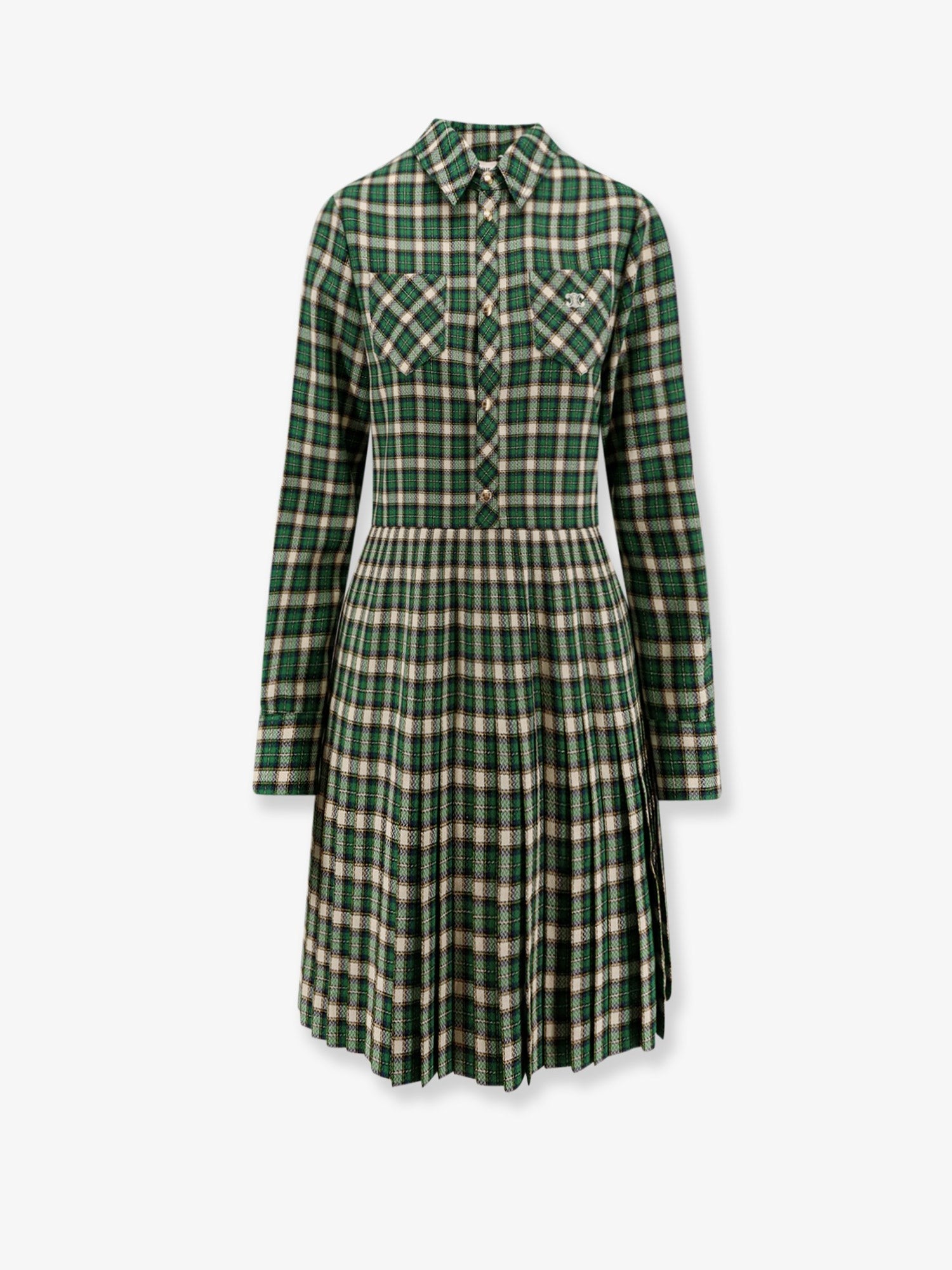 Celine Women's Tartan Wool Mini Dress Green Celine