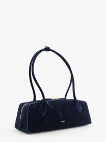 ALAÏA Women's Teckel Medium Suede Shoulder Bag Blue, view 3