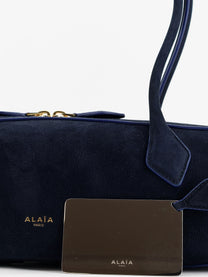 ALAÏA Women's Teckel Medium Suede Shoulder Bag Blue, view 5
